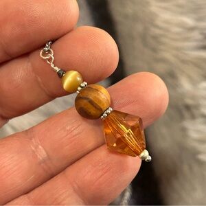 Handcrafted vintage lucite cat eye glass hematite pendant on chain necklace